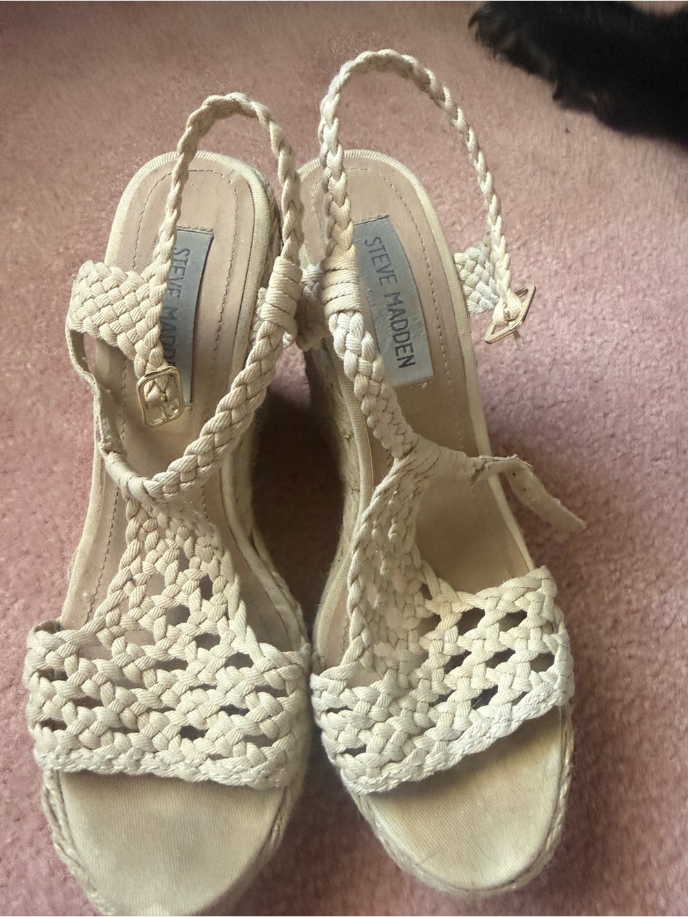 Steve Madden Cream Braided Slingback Wedge Sandals